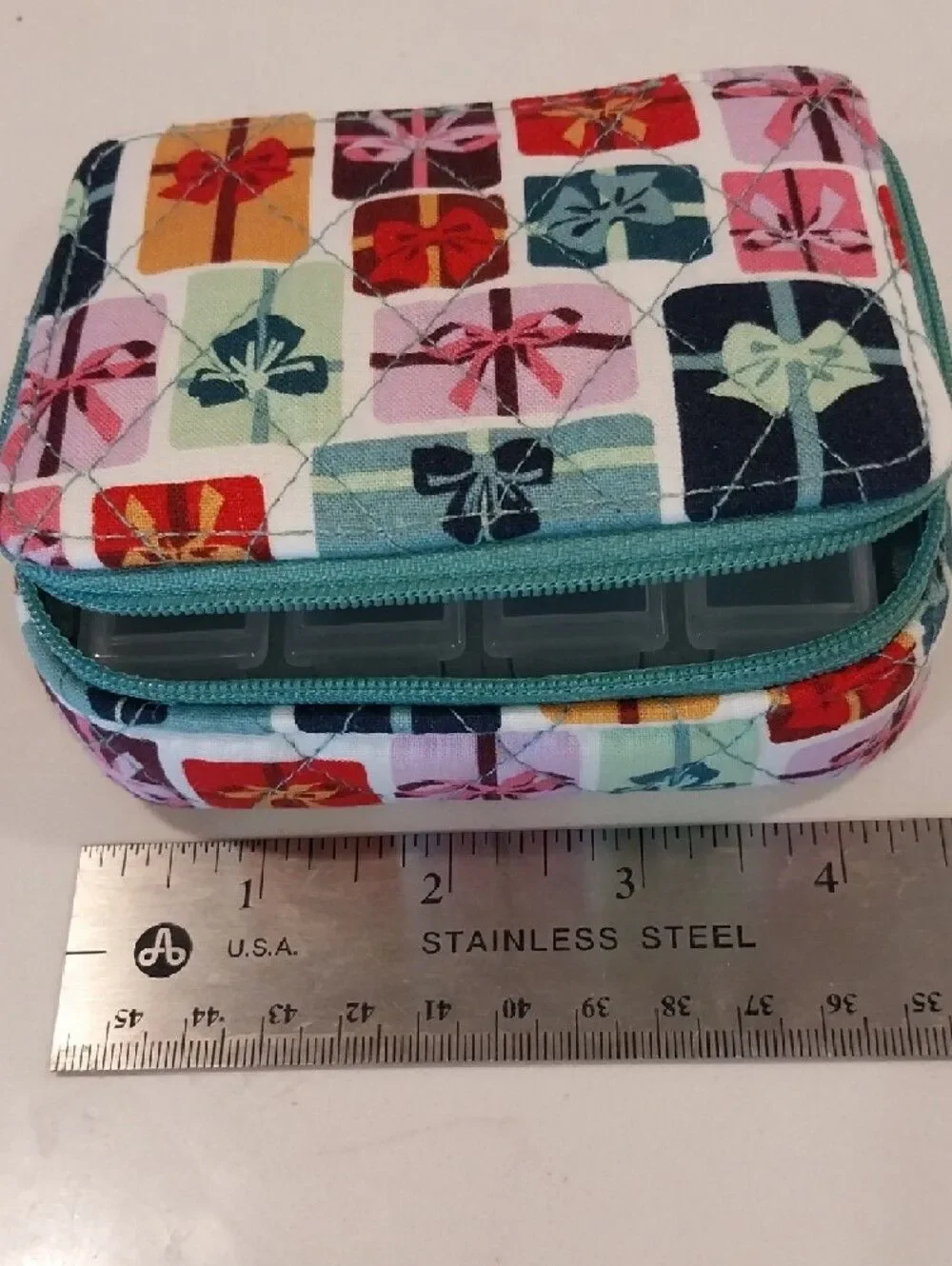 Vera Bradley Multi-Color Quilted Cosmetic Case with Turquoise Zipper